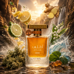 Atlas Canyon by Lattafa bottle with citrus and ginger notes illustration
