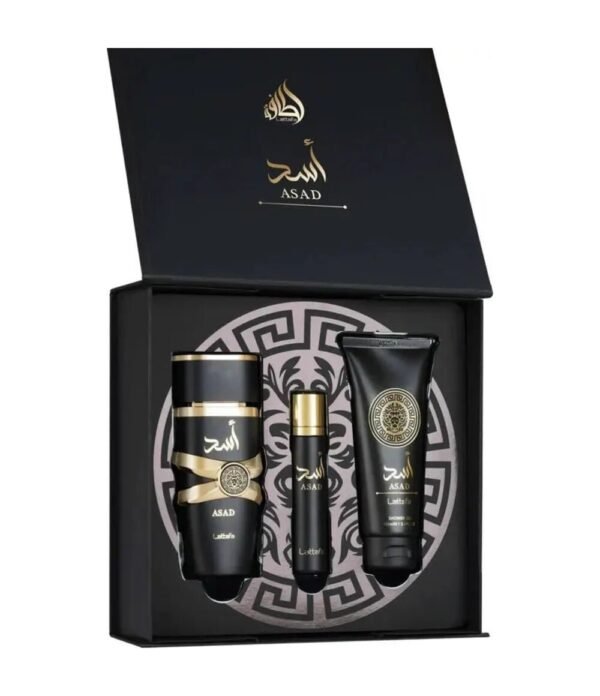 norm-8956 Asad Gift Set + Shower Gel by Lattafa 100ml + 12ml Perfumeo