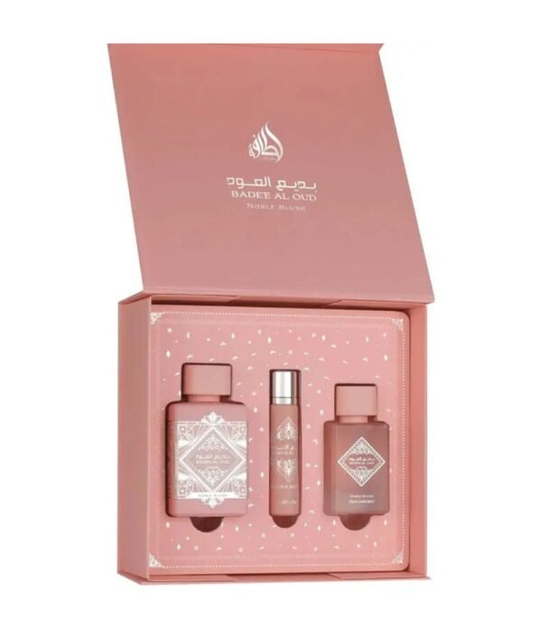 Badee Al Oud Noble Blush Gift Set + Hair mist by Lattafa 100ml + 12ml Perfumeo