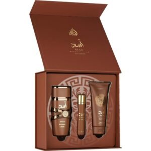 Asad Bourbon Gift Set + Shower Gel by Lattafa 100ml + 12ml Perfumeo