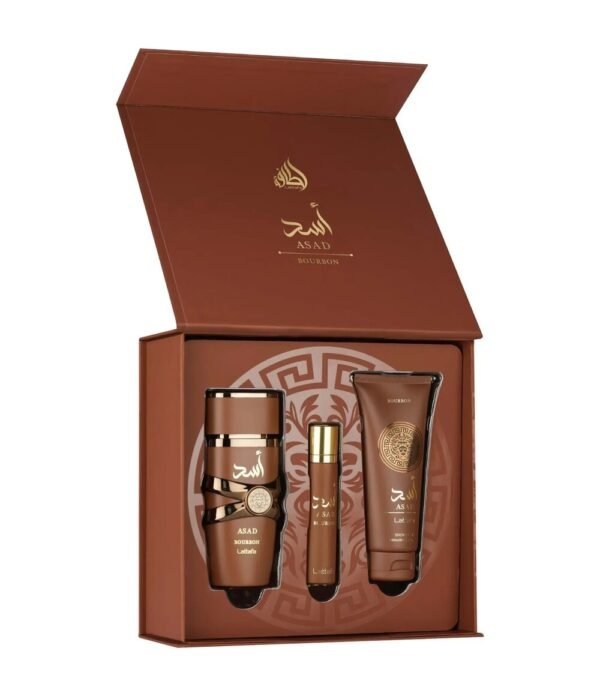 norm-9013 Asad Bourbon Gift Set + Shower Gel by Lattafa 100ml + 12ml Perfumeo