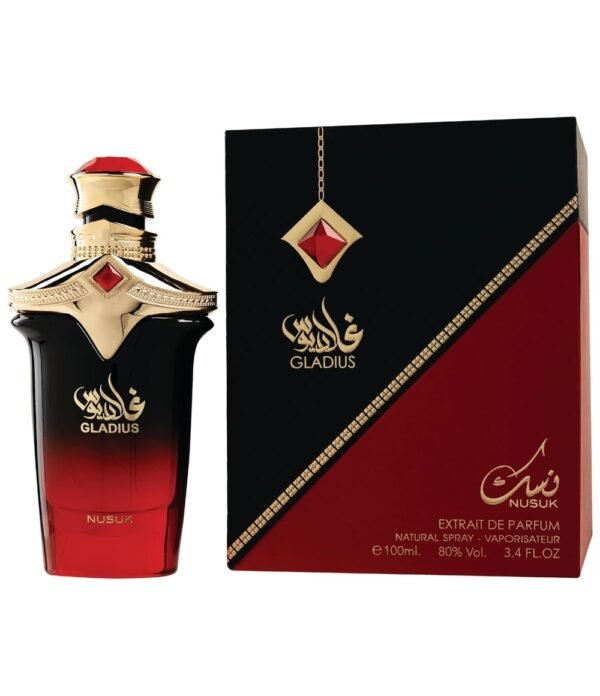 Gladius by Nusuk 100ml bottle and box Gladius by Nusuk 100ml Extrait De Parfum bottle with box