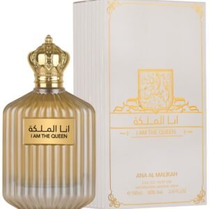 Ana Al Malikah I Am The Queen by Ard Al Zaafaran 100ml Eau De Parfum, bottle and box