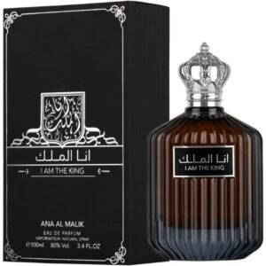 Ana Al Malik I Am The King by Ard Al Zaafaran 100ml Eau De Parfum, bottle and box