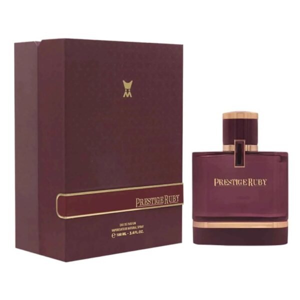 Prestige Ruby by Al Majed Oud 100ml EDP box and bottle - Perfumeo