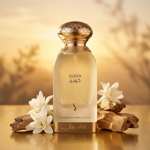 Queen by Dkhoon Emirates 100ml eau de parfum, styled product photo