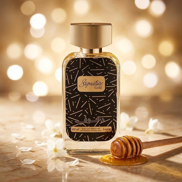 Signature Gold by Dkhoon Emirates 100ml eau de parfum, styled product photo