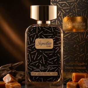 Signature Gold by Dkhoon Emirates 100ml eau de parfum, styled product photo