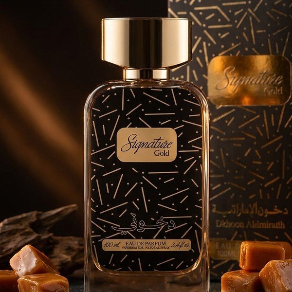 Signature Gold by Dkhoon Emirates 100ml eau de parfum, styled product photo
