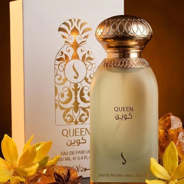 Queen by Dkhoon Emirates 100ml eau de parfum, styled product photo