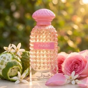 Pinklish by Dkhoon Emirates 100ml eau de parfum, styled product photo