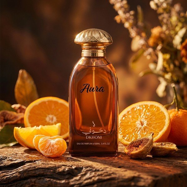 Aura by Dkhoon Emirates 100ml eau de parfum, styled product photo