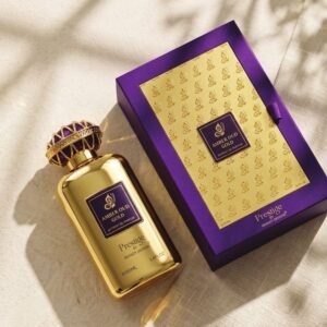 Amber Oud Gold gold bottle with purple butterfly-embossed box