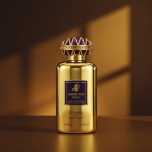 Amber Oud Gold 100ml gold bottle with purple crown cap