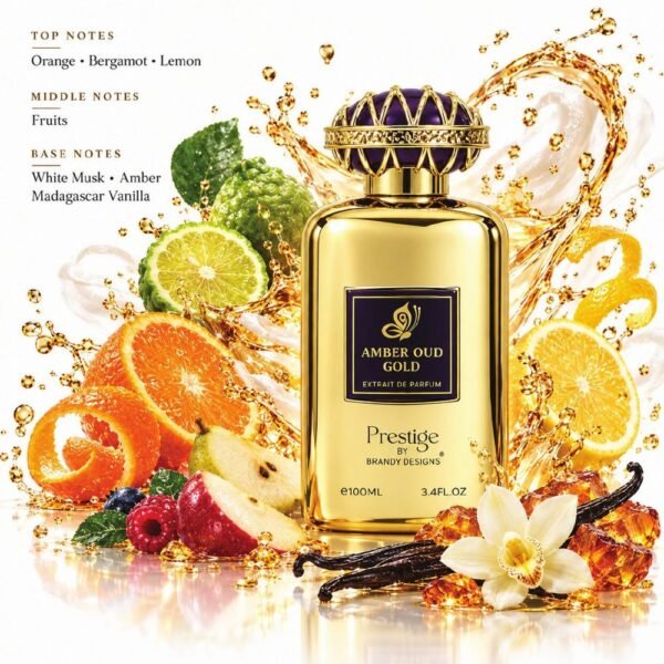Amber Oud Gold notes: orange, bergamot, lemon, fruits, white musk, amber, Madagascar vanilla