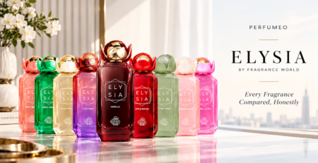 The full Elysia by Fragrance World perfume range: all nine 100ml eau de parfum bottles