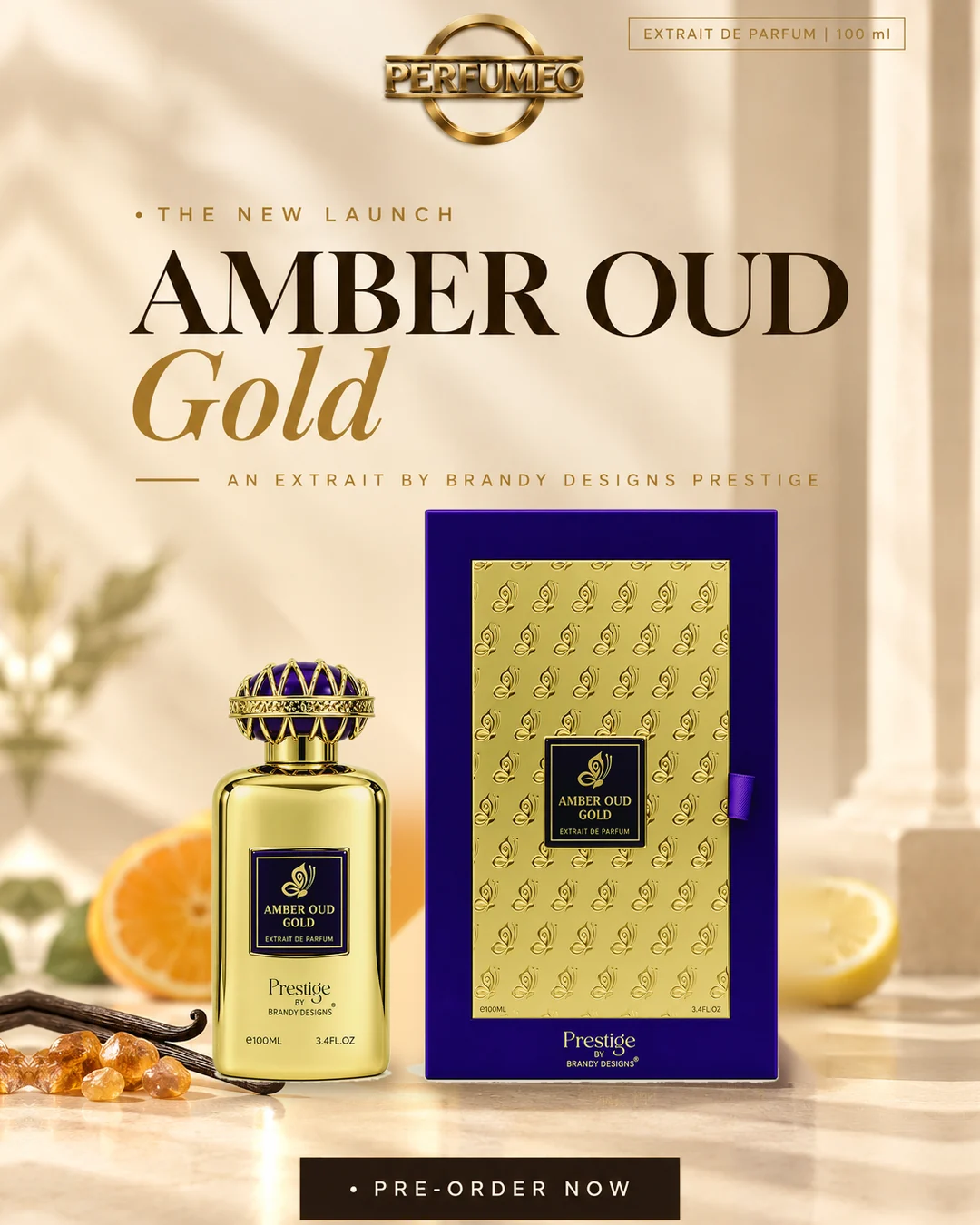 Amber Oud Gold by Brandy Designs Prestige 100ml Extrait De Parfum – The New Launch, Pre-Order Now