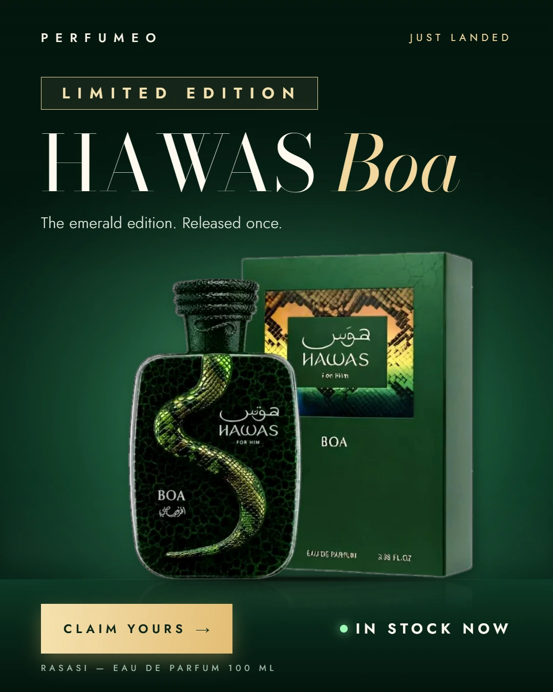 Hawas Boa by Rasasi 100ml Eau De Parfum – Limited Edition, In Stock Now